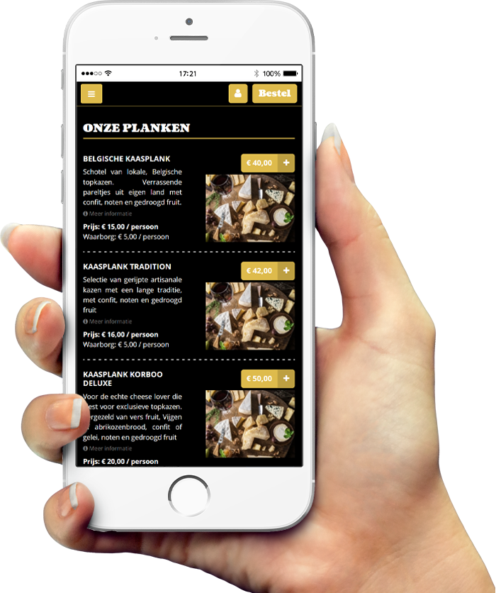 Voorbeeld van onze app op smartphone Voorbeeld van onze app op smartphone